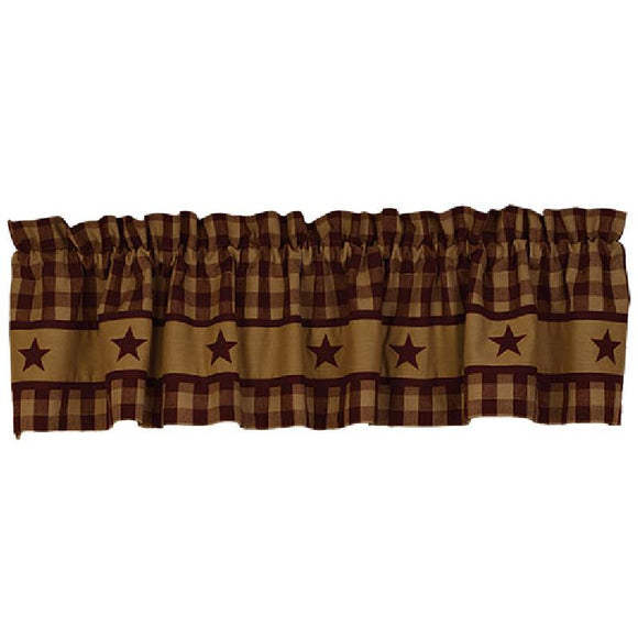 Cranberry Country Star Lined Valance - Amethyst Designs Country Mercantile