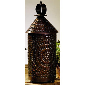 14" Black Punched Tin Lantern - Amethyst Designs Country Mercantile