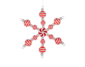 Candy Cane 5" Snowflake Beaded Ornament