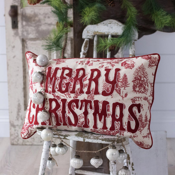 Merry Christmas Red Toile Oversized Pillow