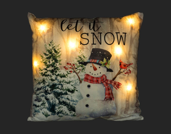 Snowman Let It Snow LED Pillow