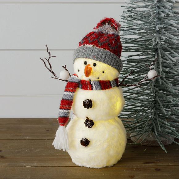 Fur And Fair Isle Lighted Standing Snowman - Amethyst Designs Country Mercantile