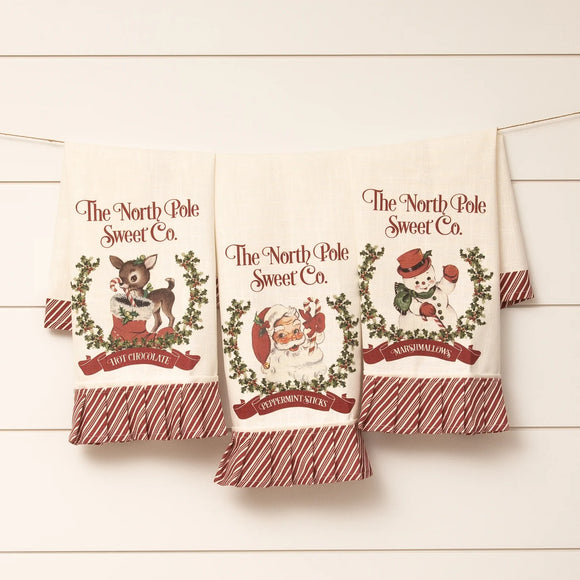 Vintage Tea Towels with Deer, Santa, Snowman