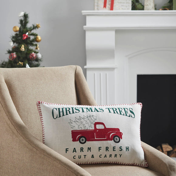 Farm Fresh Red Truck Christmas Pillow