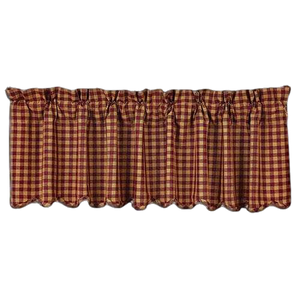 Burgundy Check Scalloped Valance