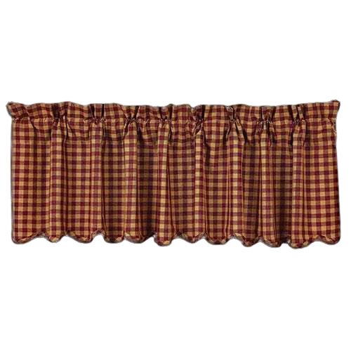 Burgundy Check Scalloped Valance