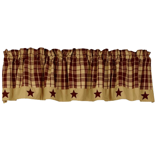 Burgundy Farmhouse Star Lined Valance