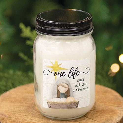 One Life Nativity Twisted Peppermint Jar Candle