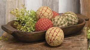 Primitive Gingham Rag Balls Set of 6