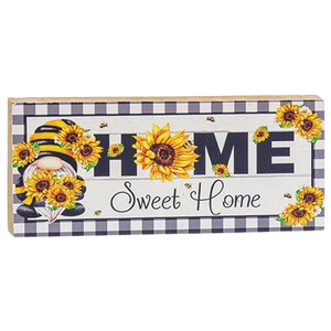 Home Sweet Home Sunflower Gnome Block Sign