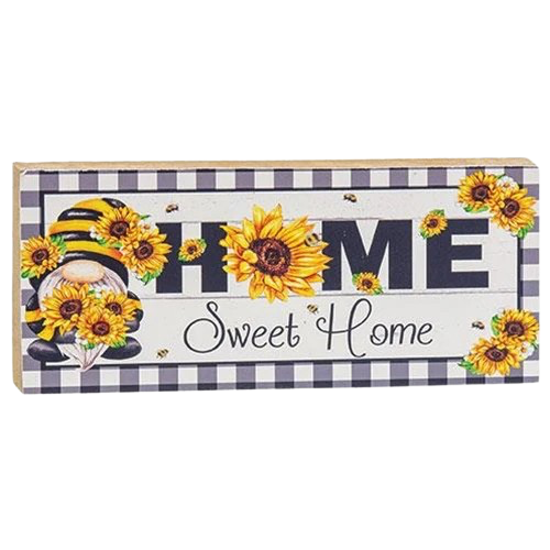 Home Sweet Home Sunflower Gnome Block Sign