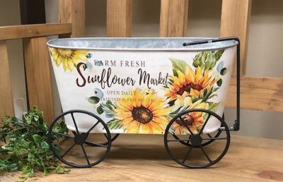 Sunflower Metal Wagon