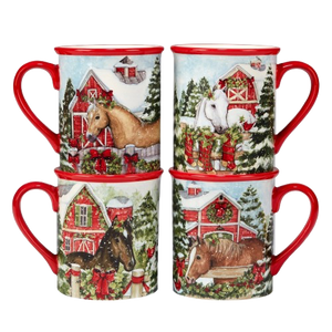 Homestead Christmas Barn and Horse Mug