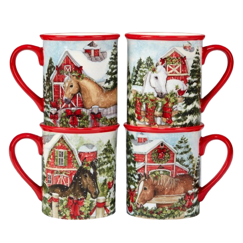 Homestead Christmas Barn and Horse Mug