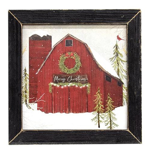 Cardinal and Barn Christmas Framed Print