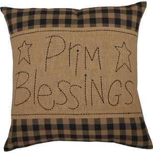 Black Check Prim Blessings 12" x 12" Pillow - Amethyst Designs Country Mercantile
