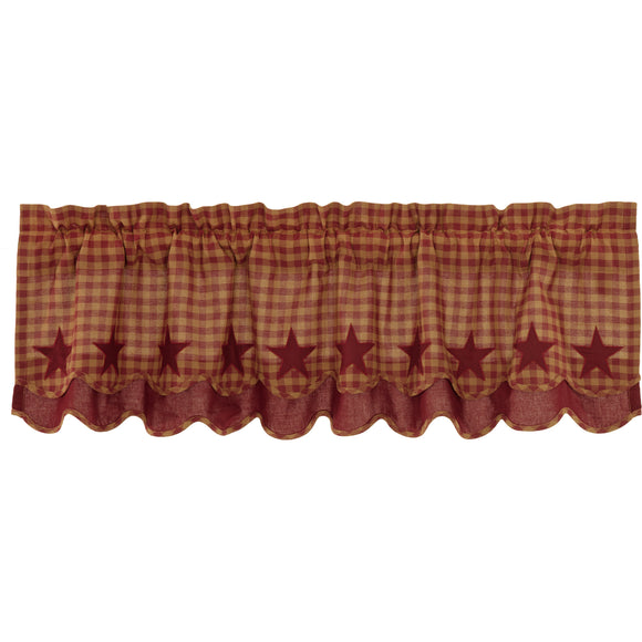 Burgundy Star Scalloped Layered Valance - Amethyst Designs Country Mercantile
