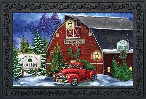 Christmas Tree Farm Red Truck Mat