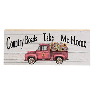 Country Roads Take Me Home Block Sign - Amethyst Designs Country Mercantile