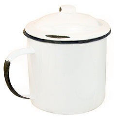 White Enamelware Mug With Cover - Amethyst Designs Country Mercantile