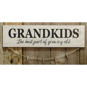"Grandkids, The Best Part Of Growing Old" 22 Inch Sign with Clothespins - Amethyst Designs Country Mercantile