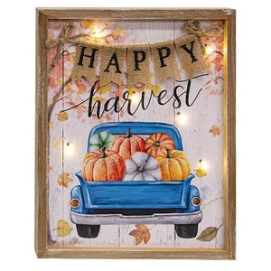 Happy Harvest Blue Truck LED Framed Sign