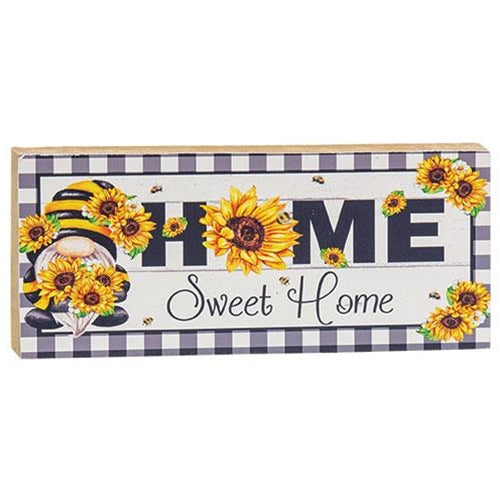 Home Sweet Home Sunflower Gnome Block Sign - Amethyst Designs Country Mercantile