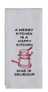 A Messy Kitchen Is A Happy Kitchen Dish Towel - Amethyst Designs Country Mercantile