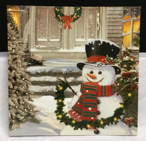 Snowman With Garland LED Lighted Canvas