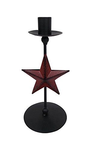 Black Tin Candle Holder With Burgundy Star - Amethyst Designs Country Mercantile