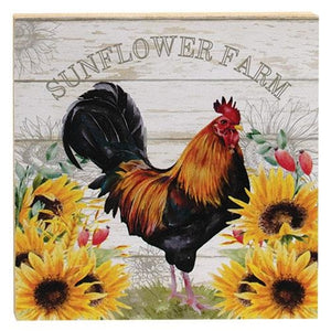 Sunflower Farm Rooster Block Sign - Amethyst Designs Country Mercantile